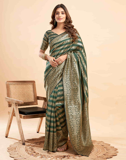 B1G1 Dark Green Banarasi Silk Woven Saree