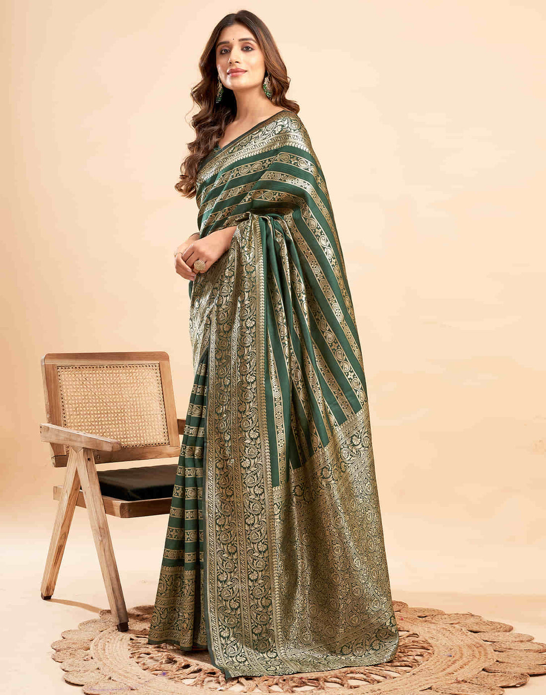 Dark Green Banarasi Silk Woven Saree