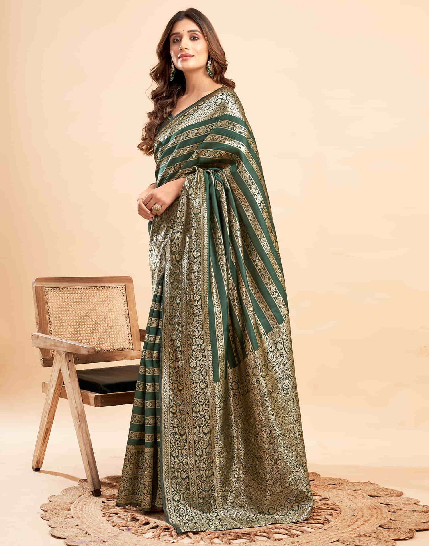 B1G1 Dark Green Banarasi Silk Woven Saree