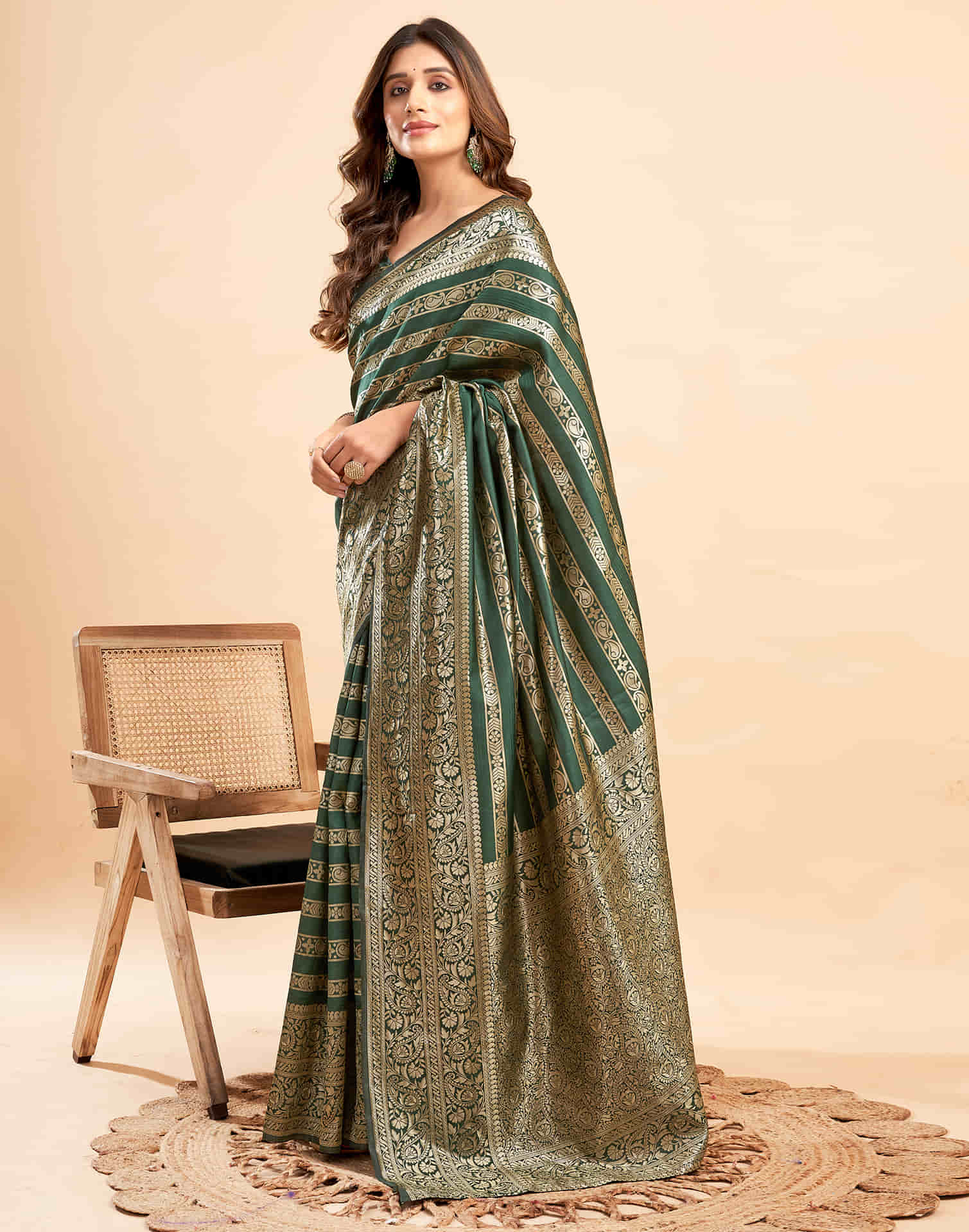 B1G1 Dark Green Banarasi Silk Woven Saree