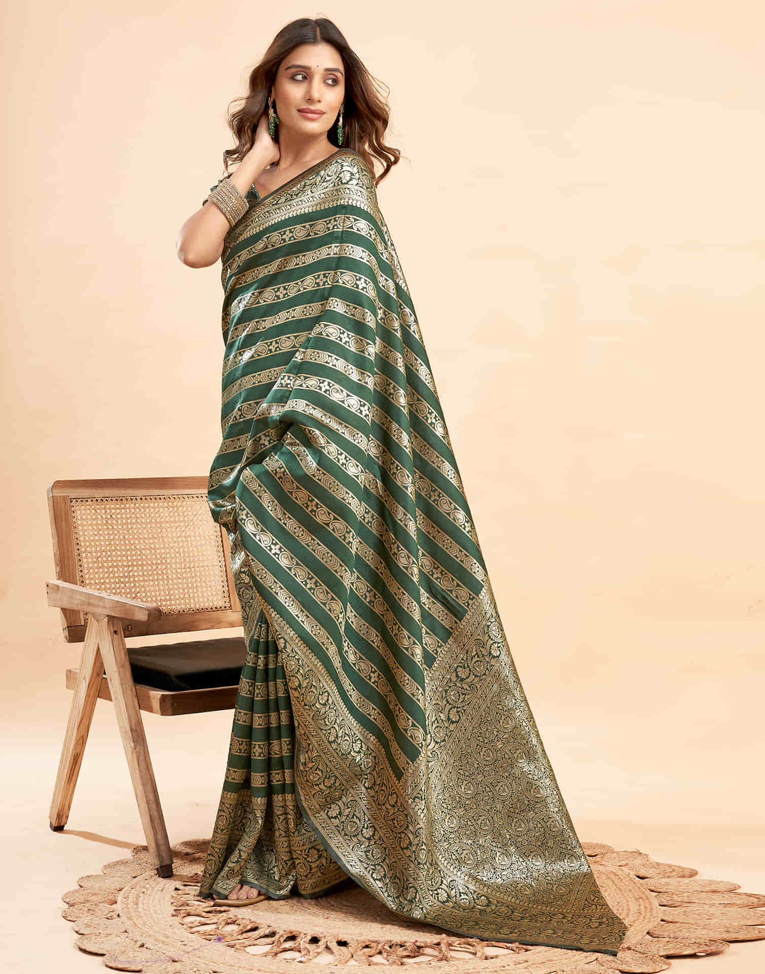 B1G1 Dark Green Banarasi Silk Woven Saree