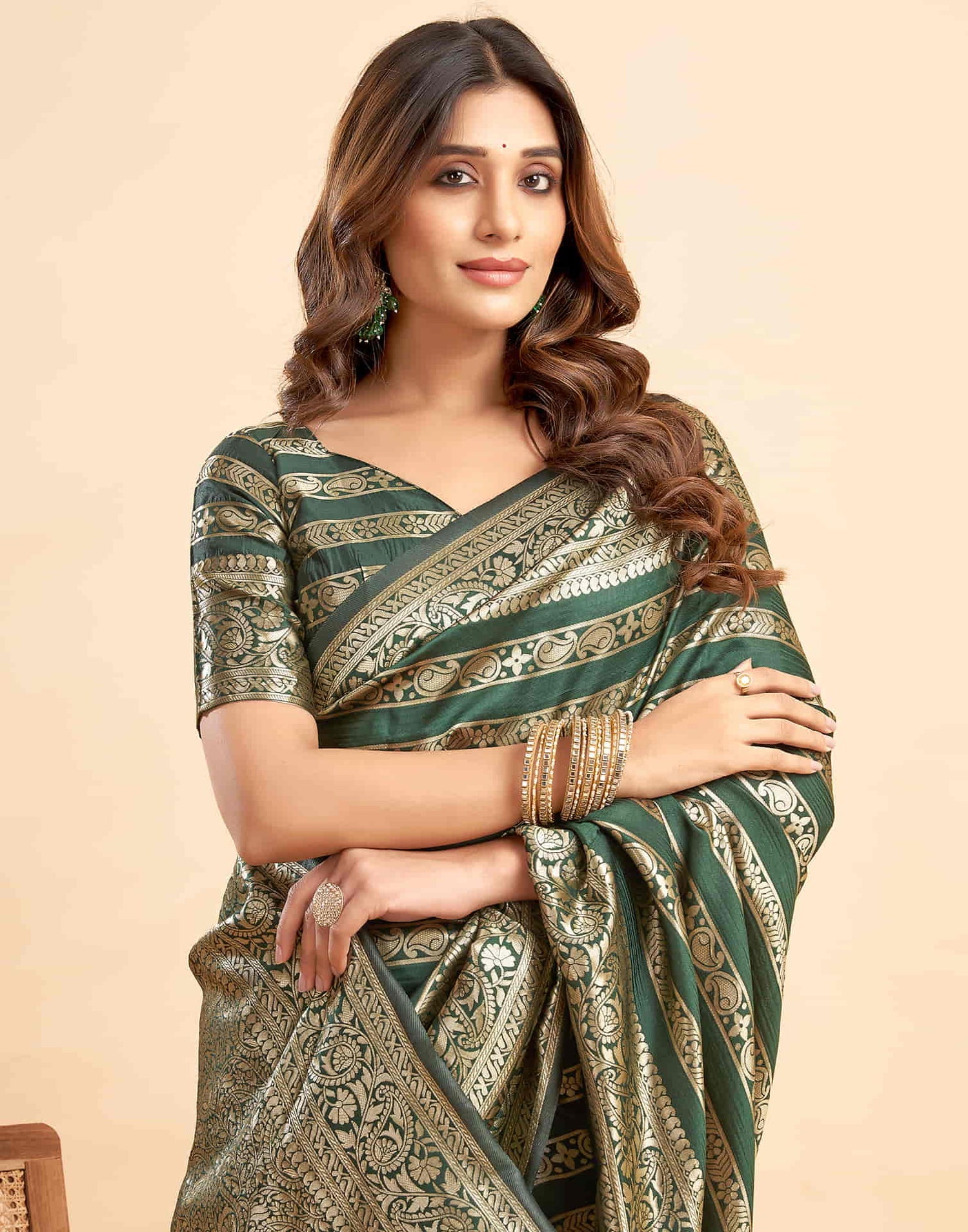 B1G1 Dark Green Banarasi Silk Woven Saree