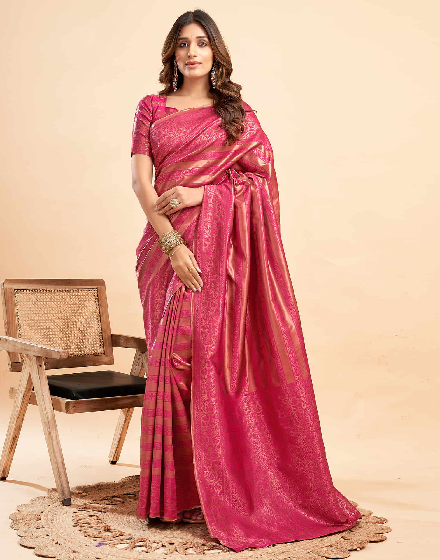 Rani Pink Banarasi Silk Woven Saree