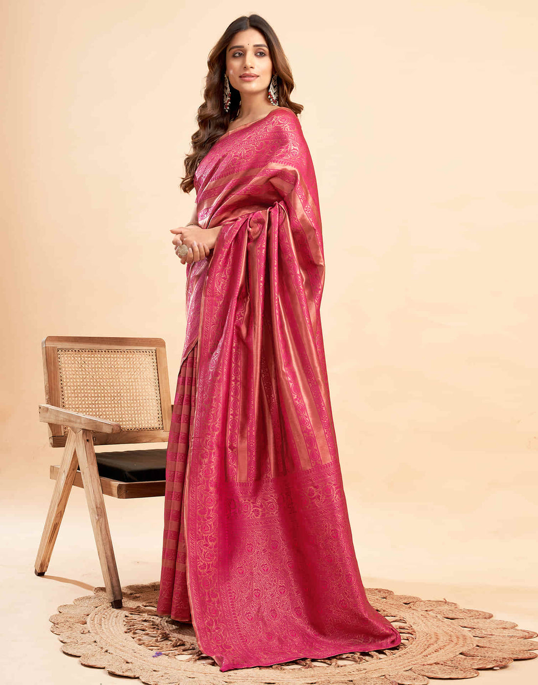 Rani Pink Banarasi Silk Woven Saree