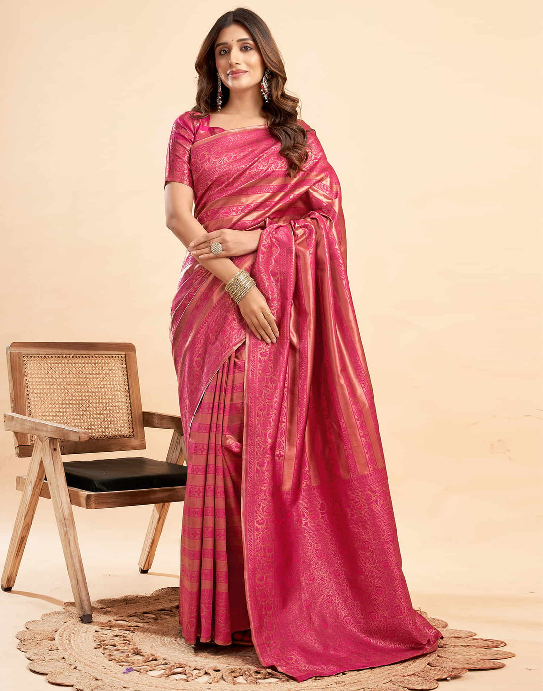 Rani Pink Banarasi Silk Woven Saree