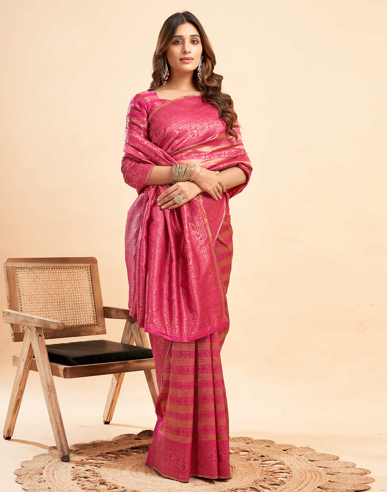 Rani Pink Banarasi Silk Woven Saree