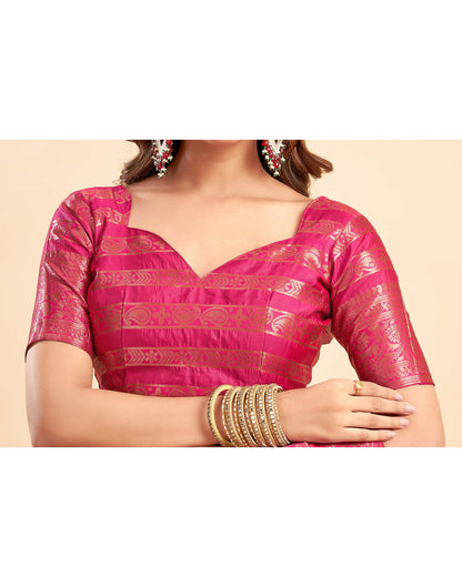 Rani Pink Banarasi Silk Woven Saree