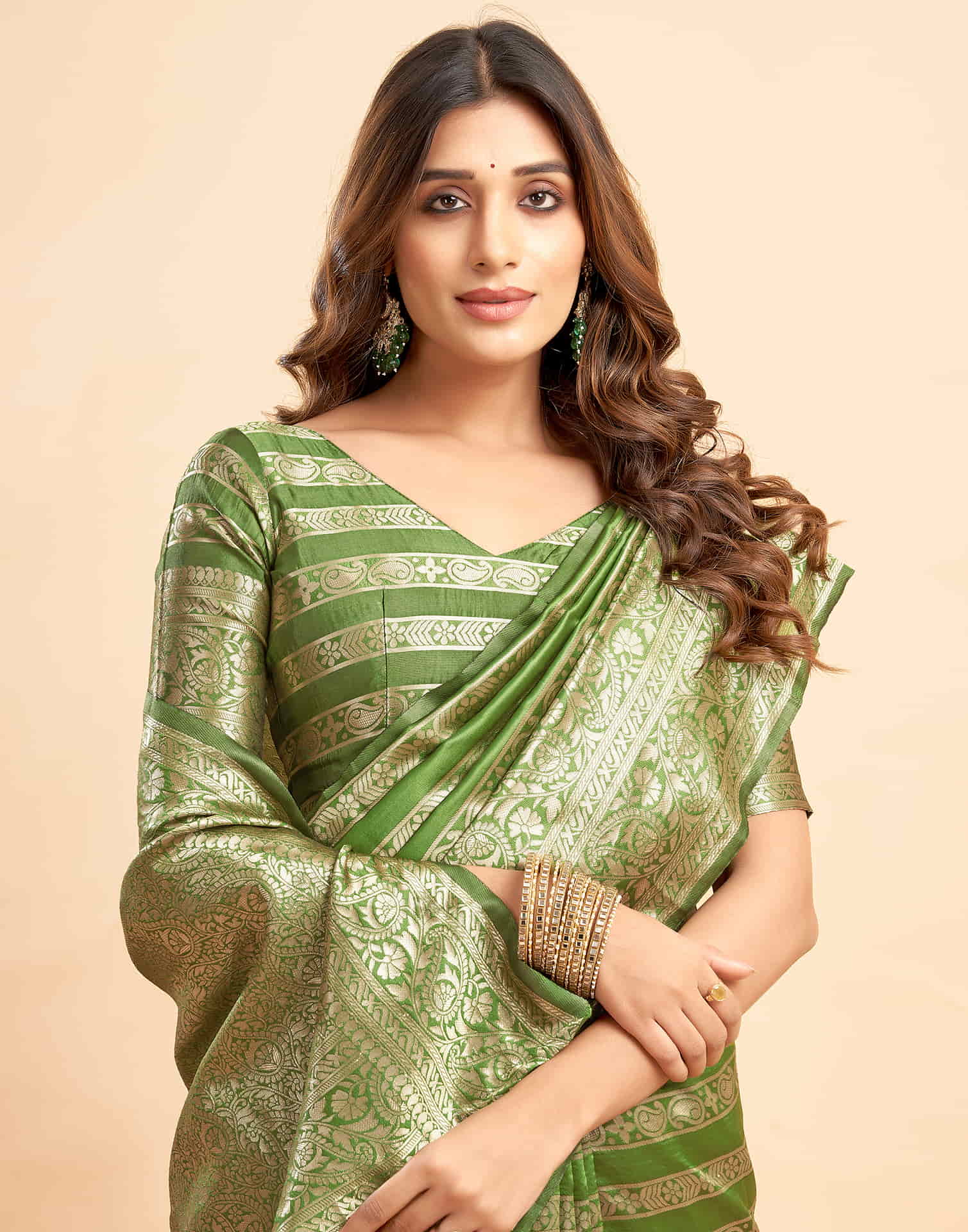 B1G1 Green Banarasi Silk Woven Saree