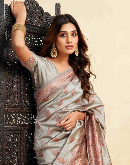 B1G1 Grey Banarasi Silk Woven Saree