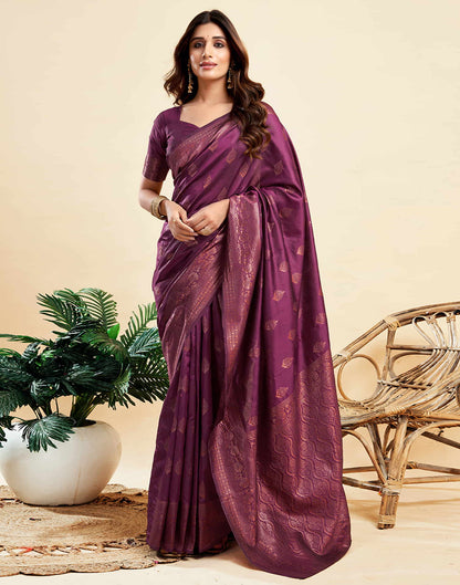 B1G1 Wine Banarasi Silk Woven Saree