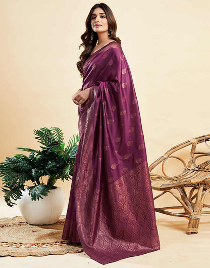 B1G1 Wine Banarasi Silk Woven Saree