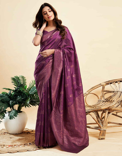 B1G1 Wine Banarasi Silk Woven Saree