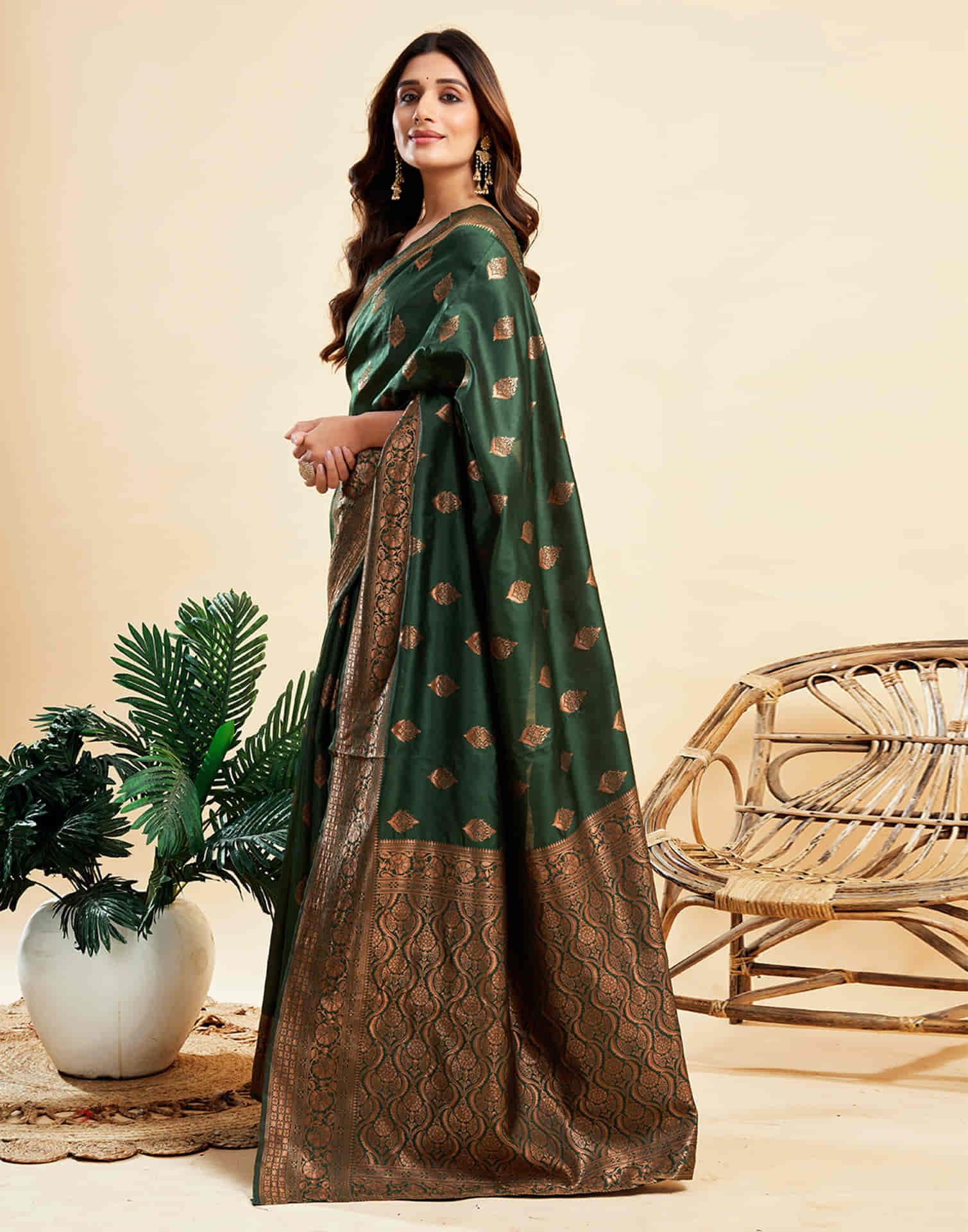 B1G1 Dark Green Banarasi Silk Woven Saree