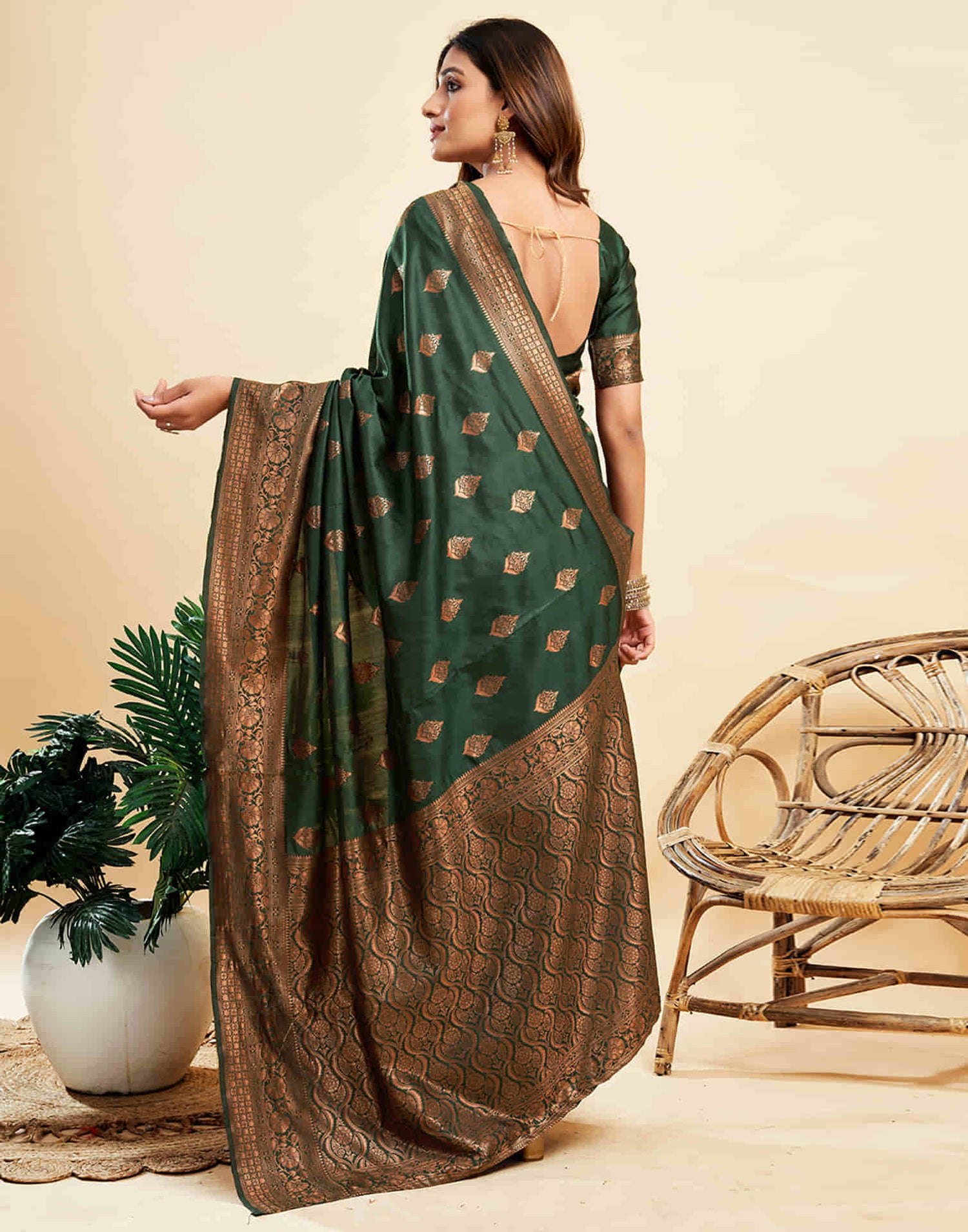 B1G1 Dark Green Banarasi Silk Woven Saree