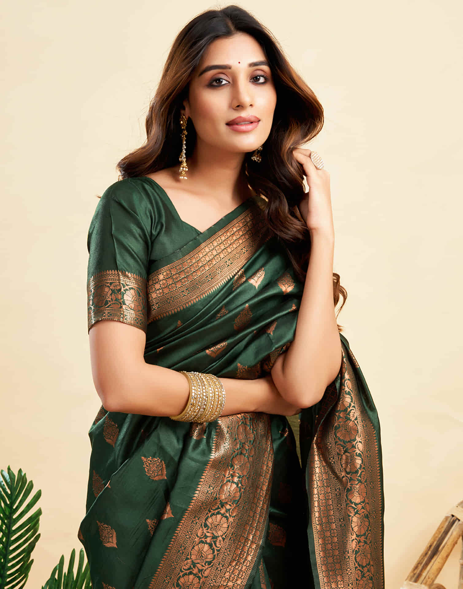 B1G1 Dark Green Banarasi Silk Woven Saree