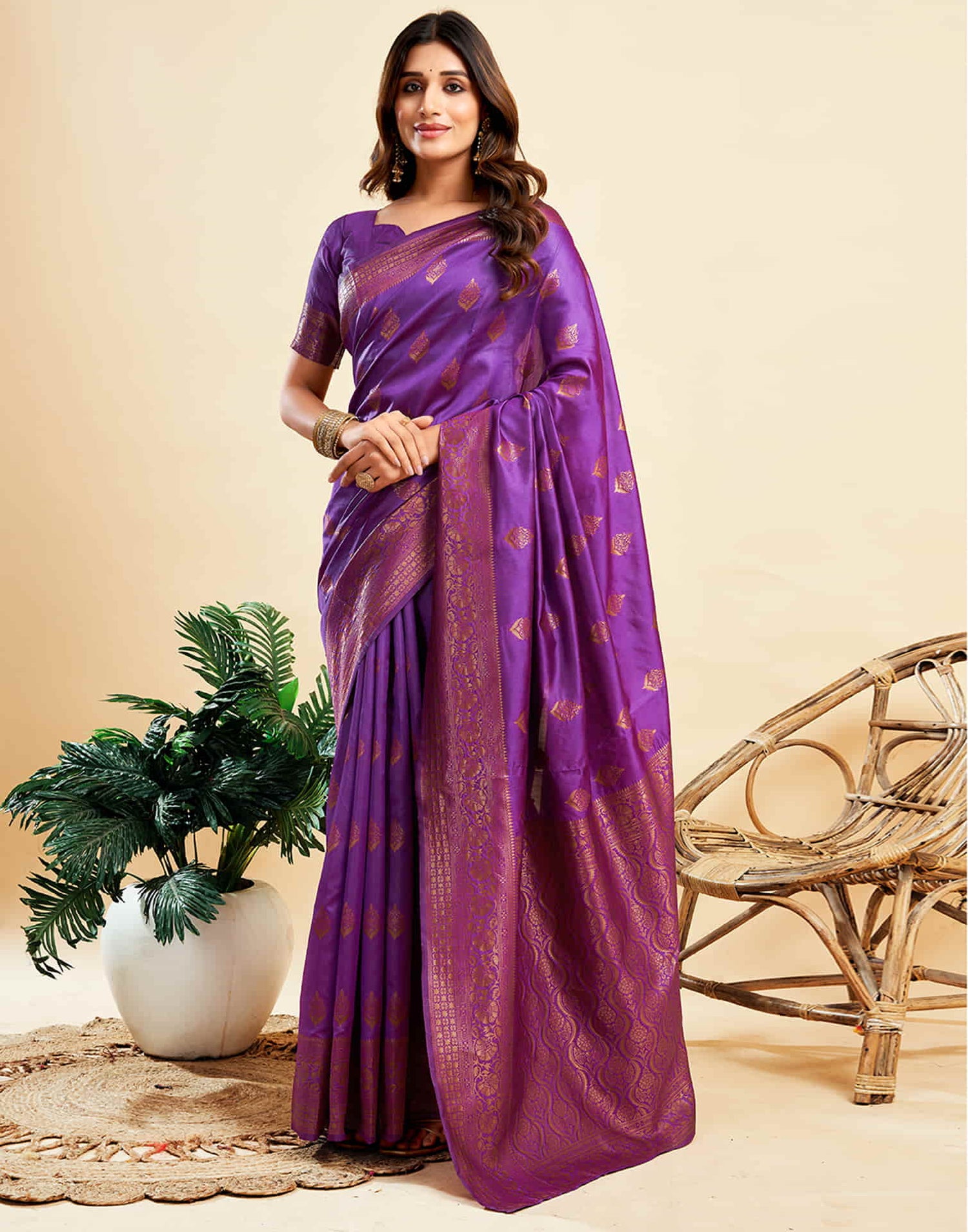 B1G1 Purple Banarasi Silk Woven Saree