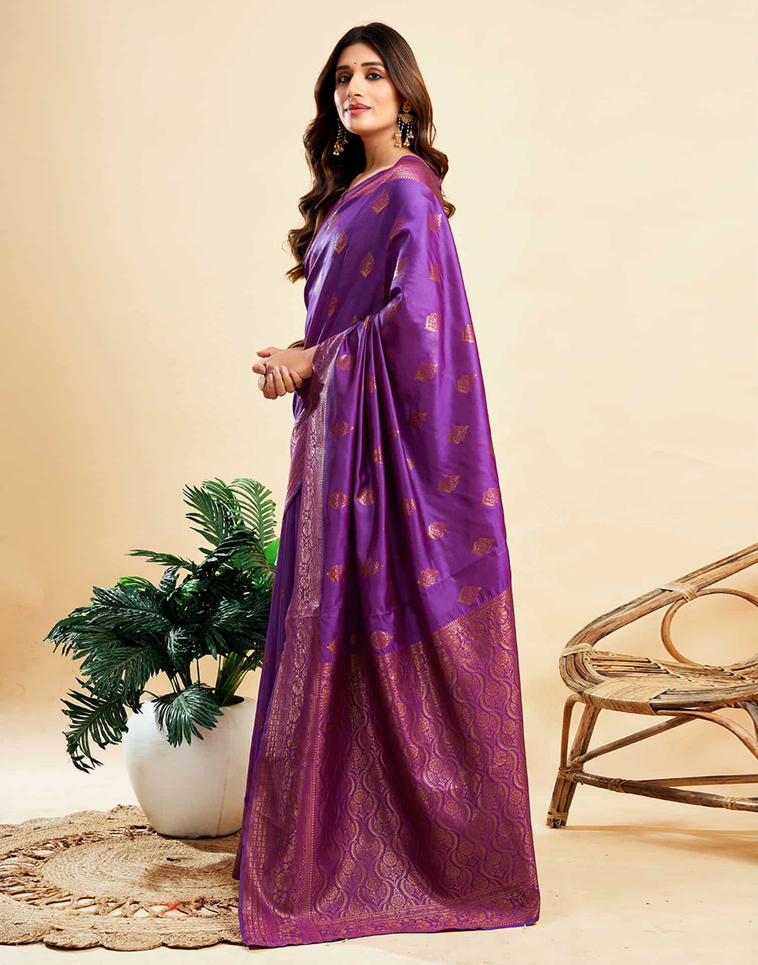 B1G1 Purple Banarasi Silk Woven Saree