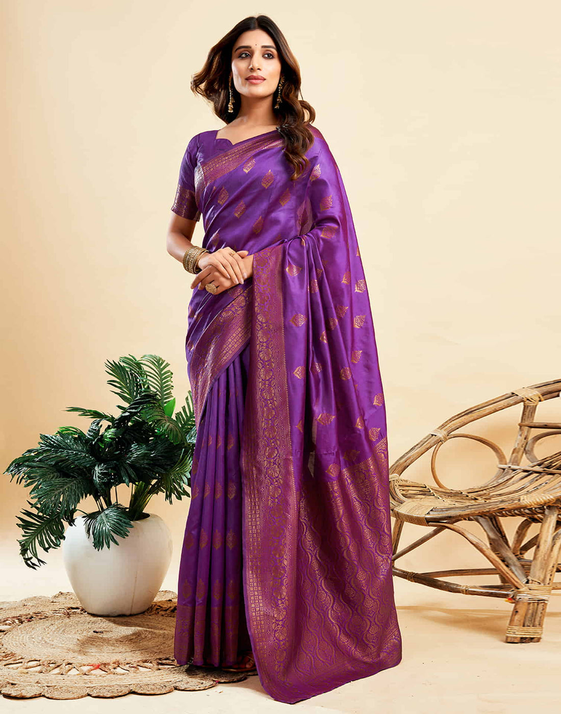 Purple Banarasi Silk Woven Saree