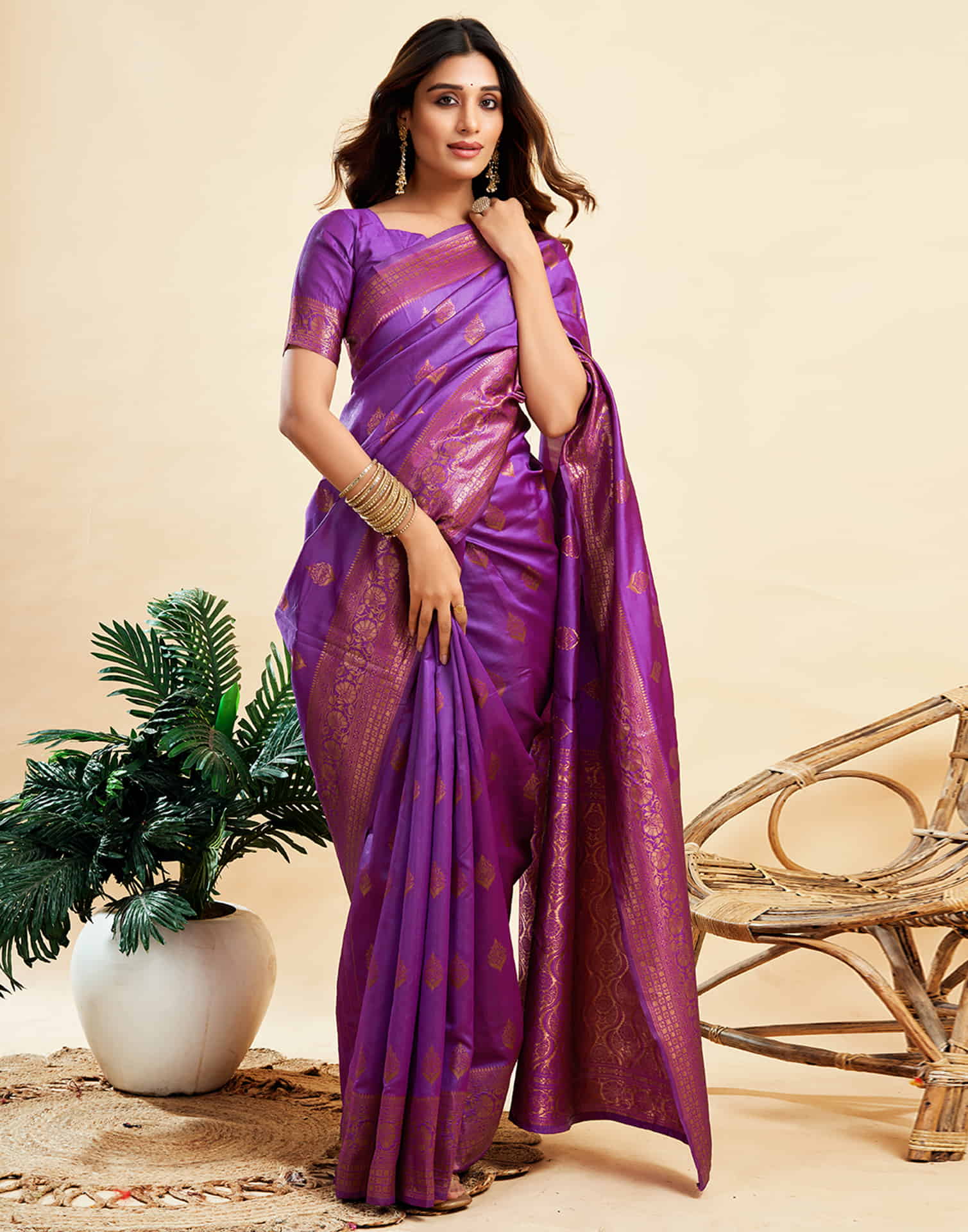 B1G1 Purple Banarasi Silk Woven Saree