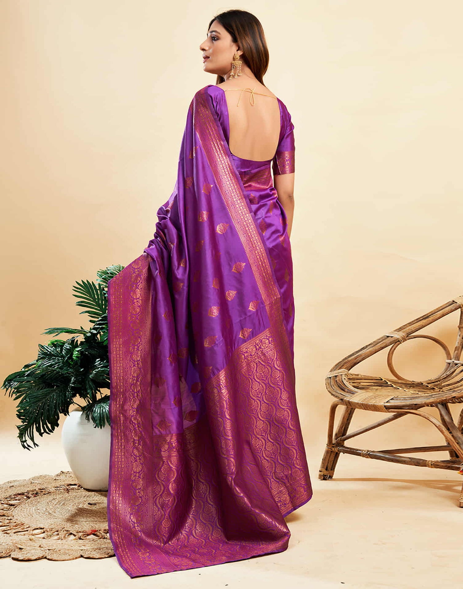 B1G1 Purple Banarasi Silk Woven Saree