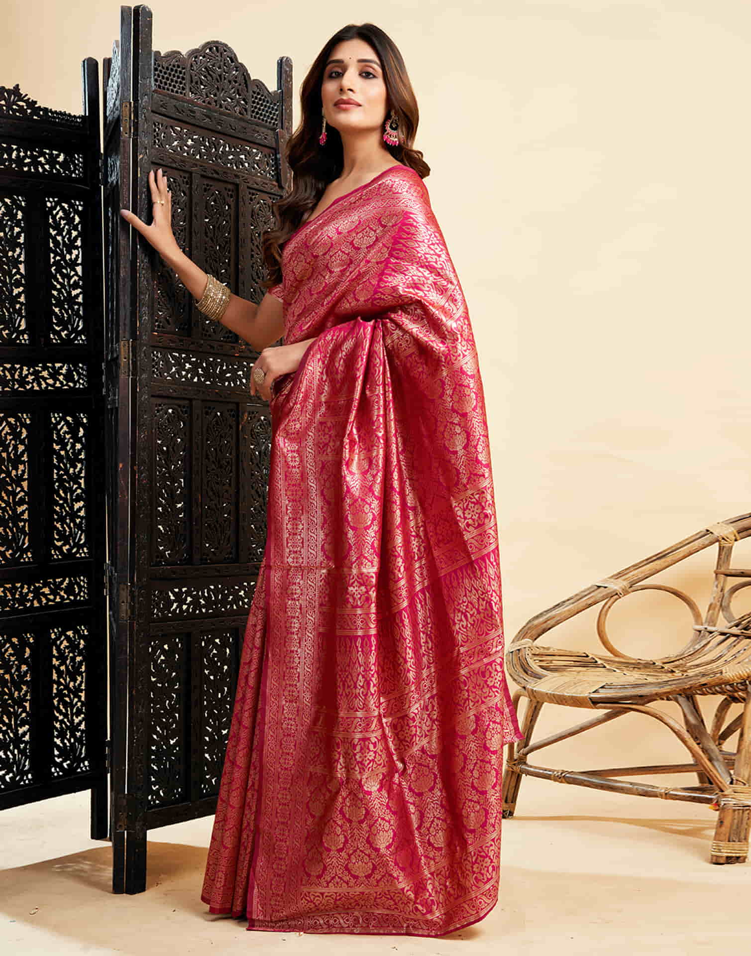 Rani Pink Banarasi Silk Woven Saree