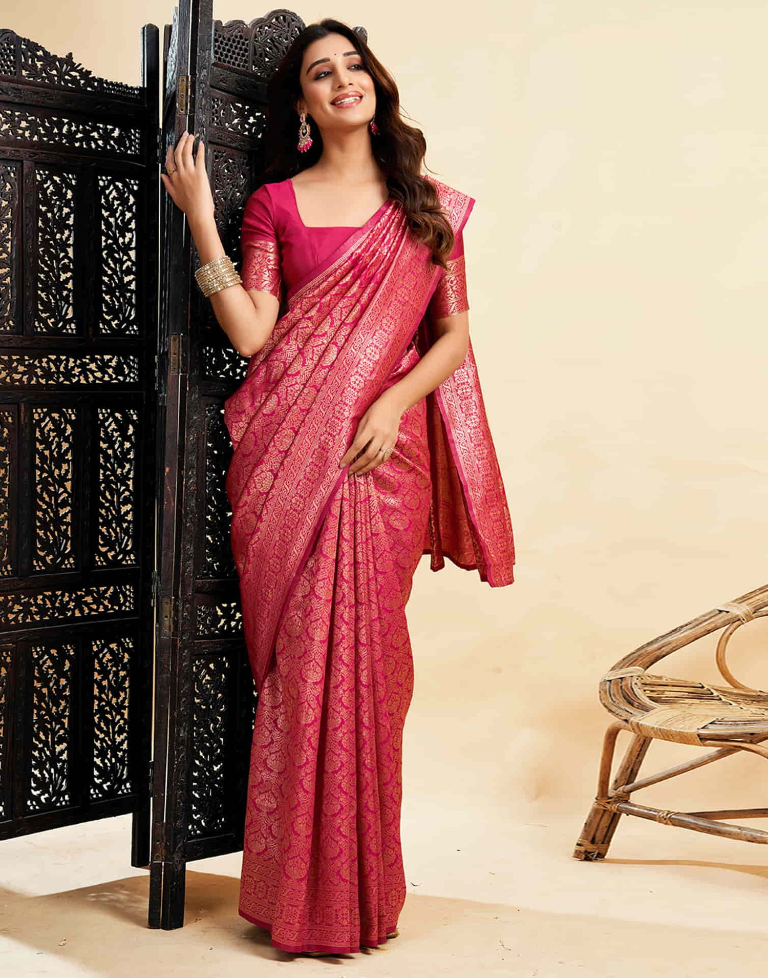 Rani Pink Banarasi Silk Woven Saree