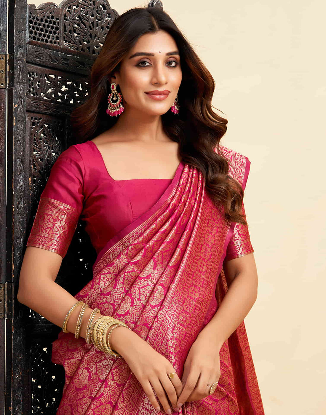 Rani Pink Banarasi Silk Woven Saree