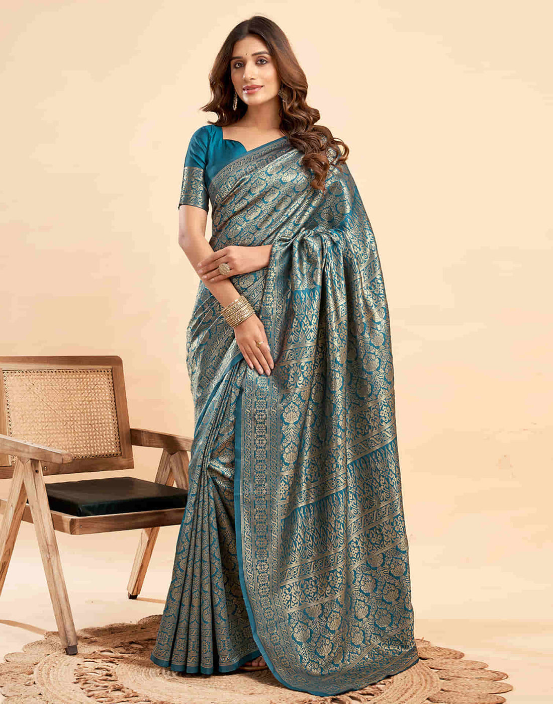 B1G1 Rama Blue Banarasi Silk Woven Saree