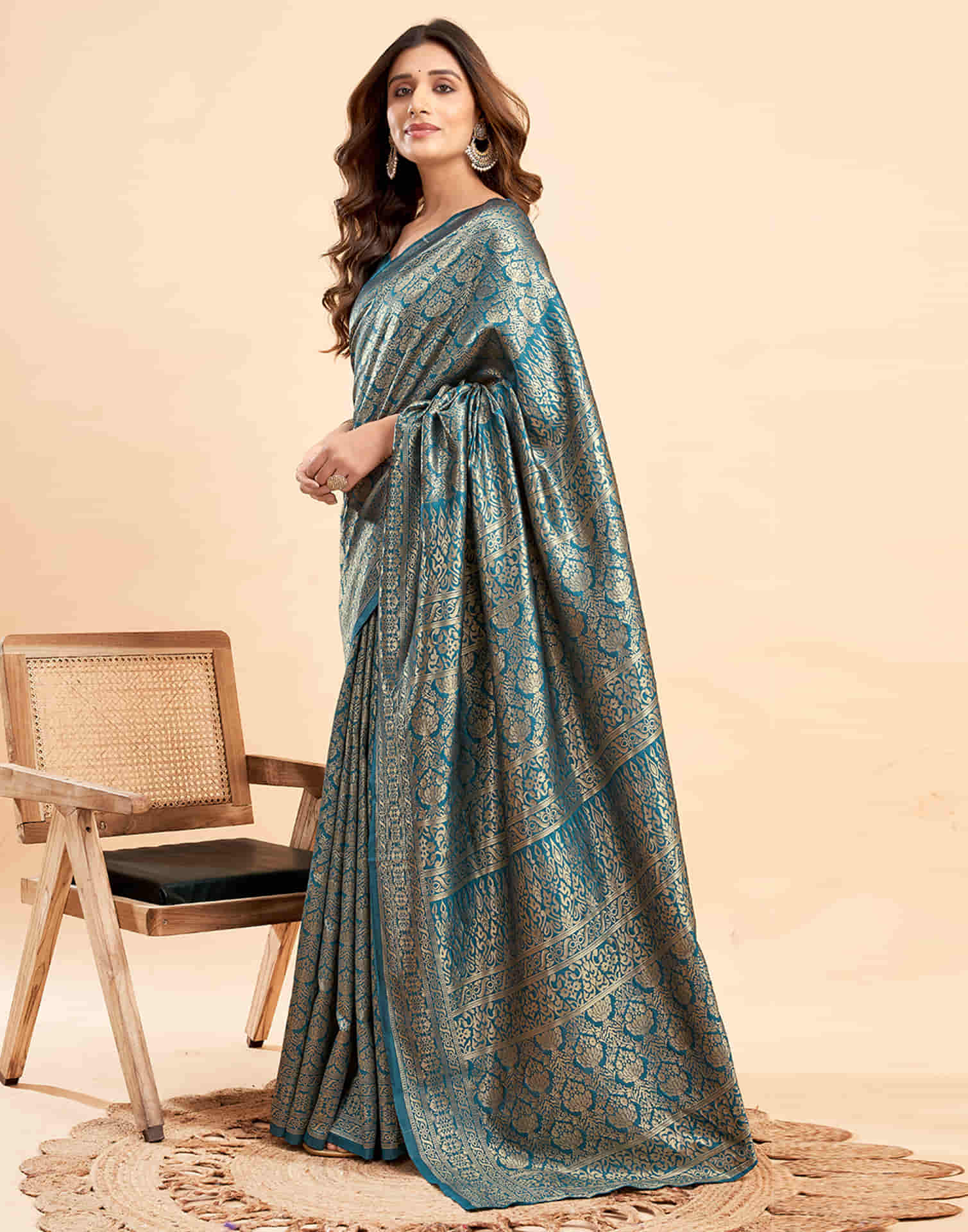 B1G1 Rama Blue Banarasi Silk Woven Saree