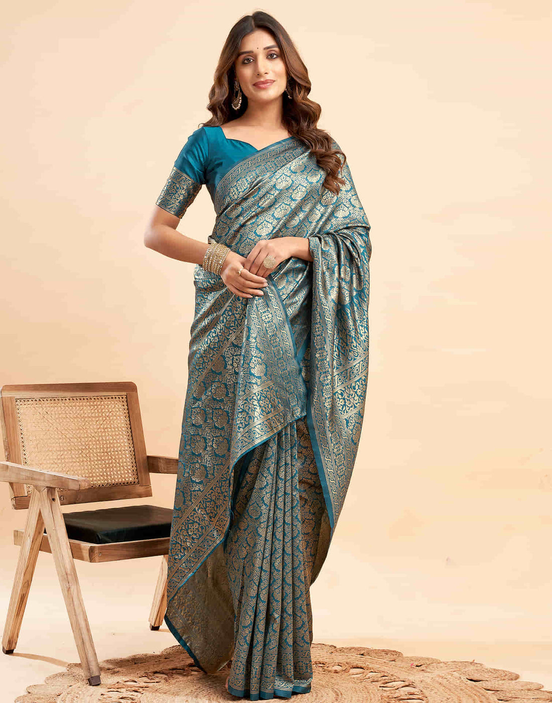 Rama Blue Banarasi Silk Woven Saree