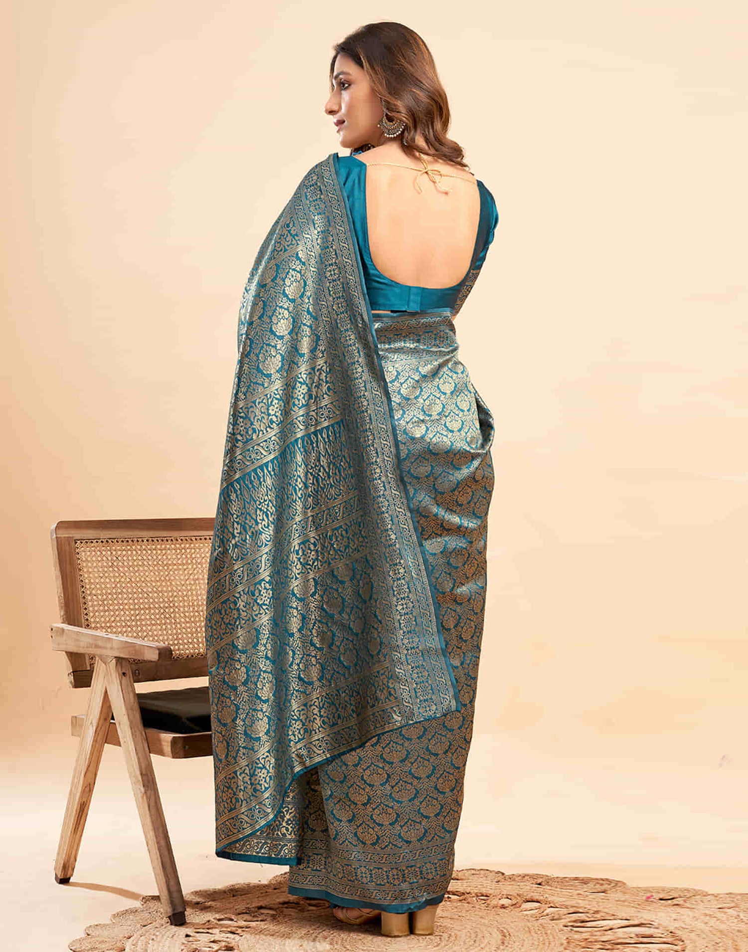 B1G1 Rama Blue Banarasi Silk Woven Saree