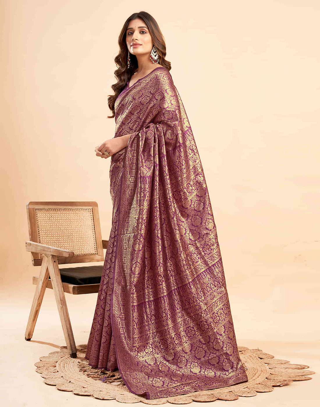 Wine Banarasi Silk Woven Saree