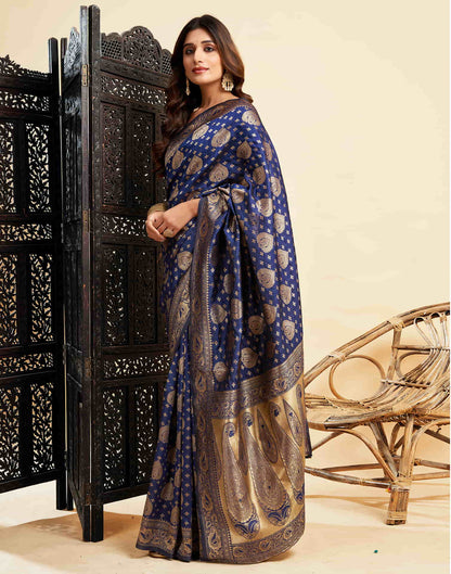 Navy Blue Banarasi Silk Woven Saree