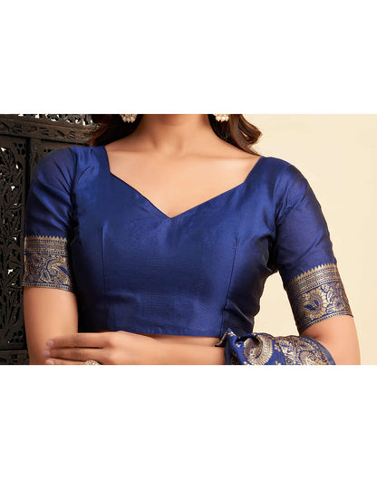 Navy Blue Banarasi Silk Woven Saree