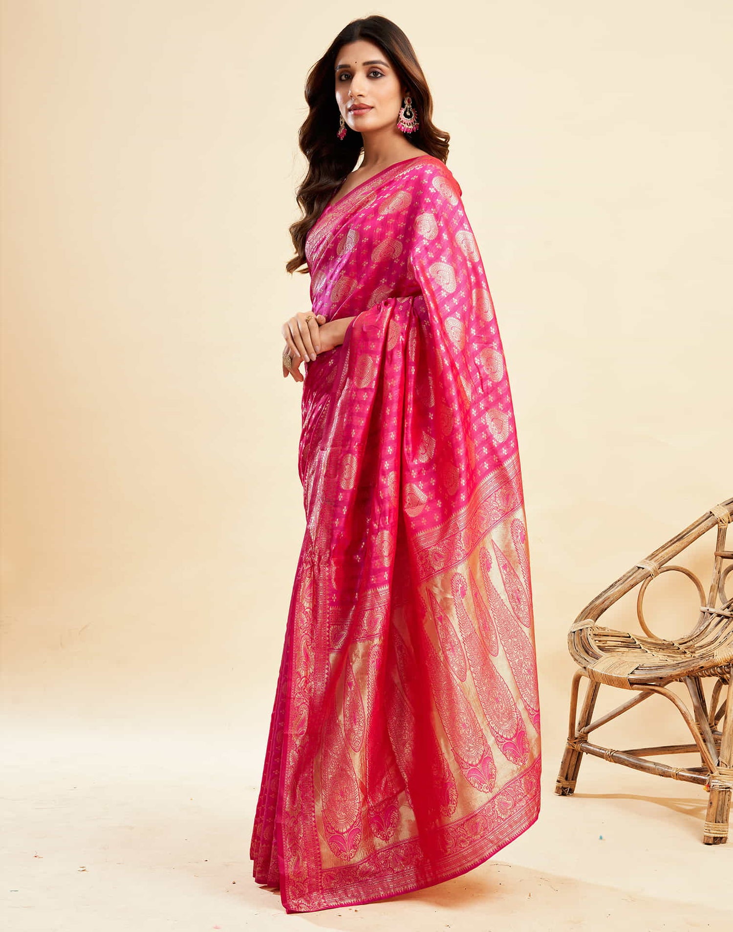 B1G1 Hot Pink Banarasi Silk Woven Saree