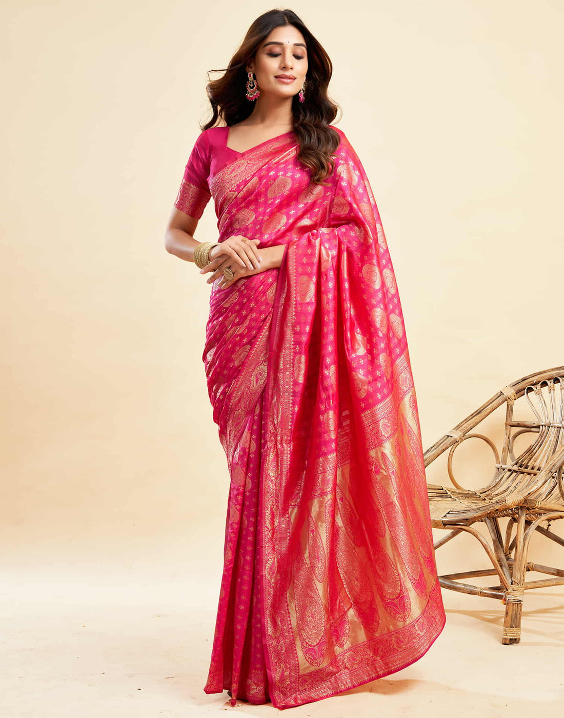 B1G1 Hot Pink Banarasi Silk Woven Saree