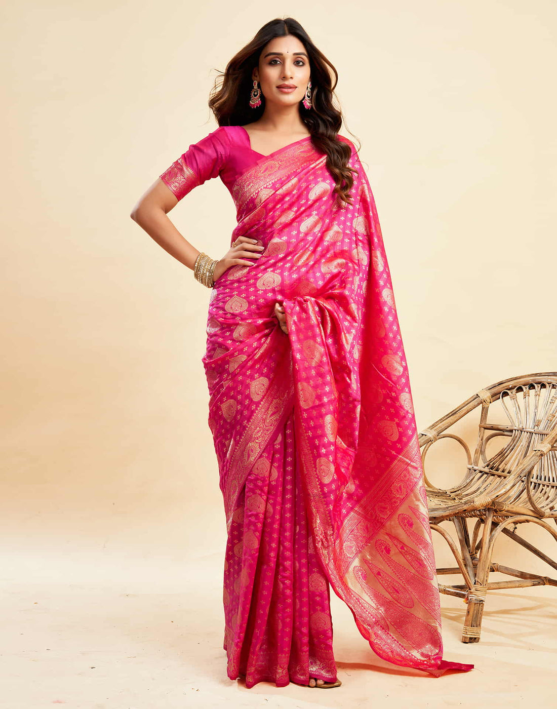 Hot Pink Banarasi Silk Woven Saree