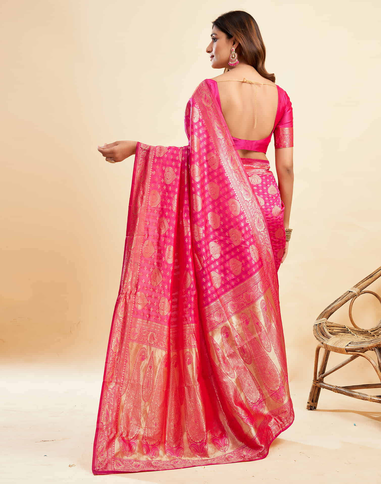 B1G1 Hot Pink Banarasi Silk Woven Saree