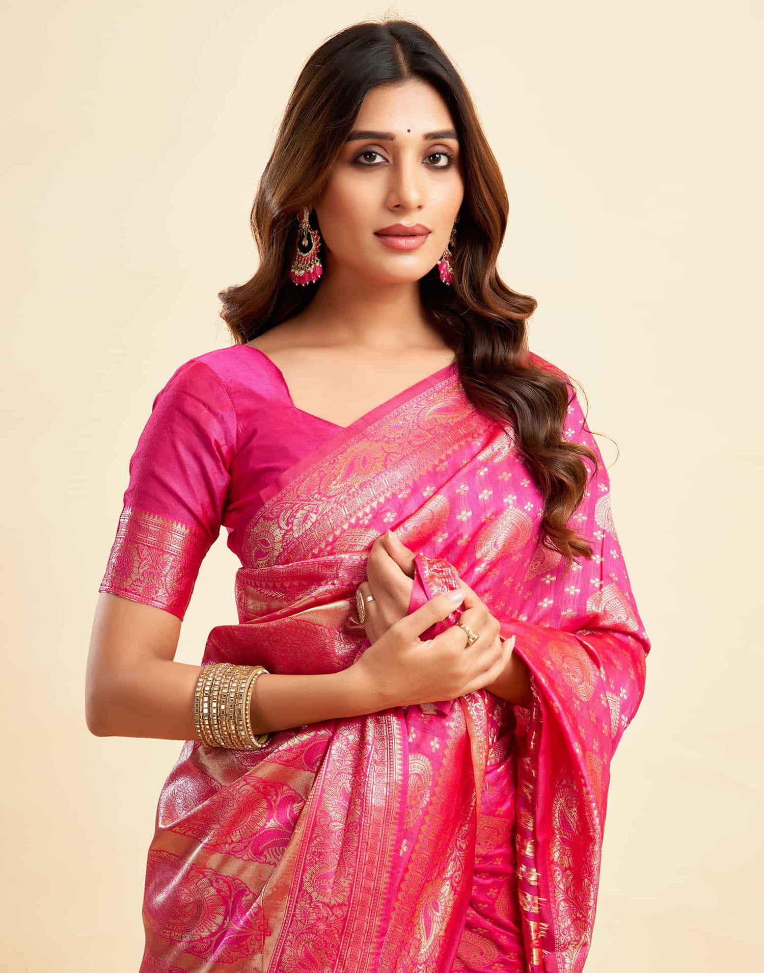 B1G1 Hot Pink Banarasi Silk Woven Saree