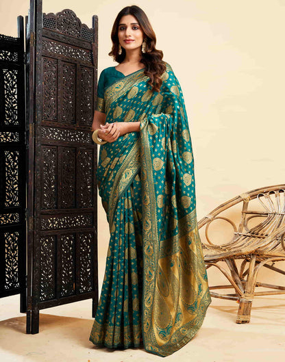 Teal Green Banarasi Silk Woven Saree