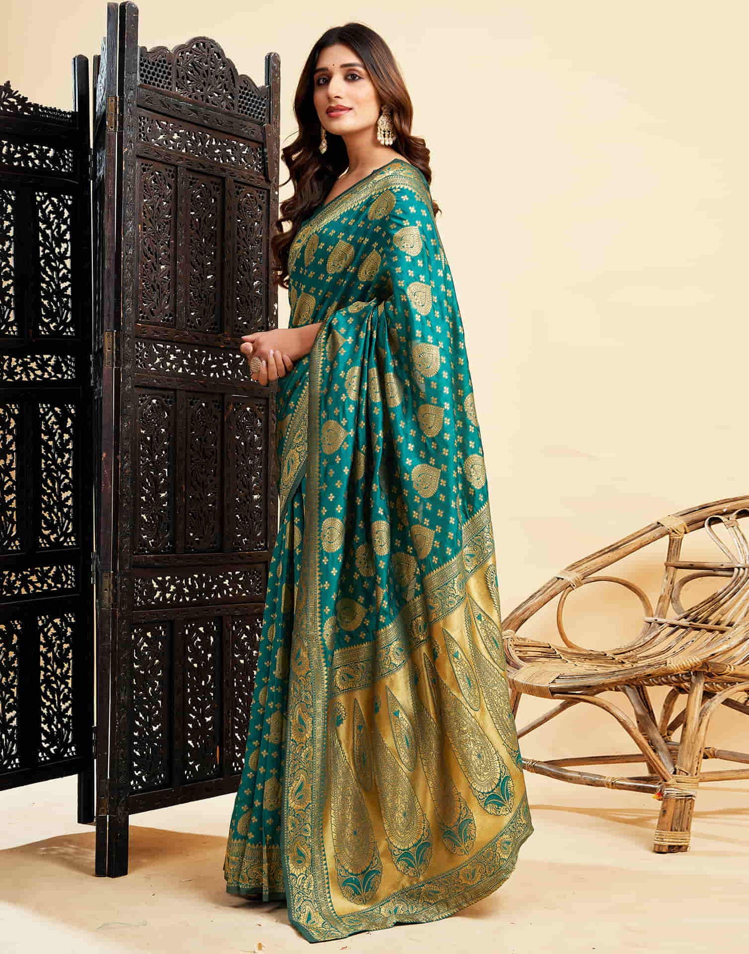 Teal Green Banarasi Silk Woven Saree