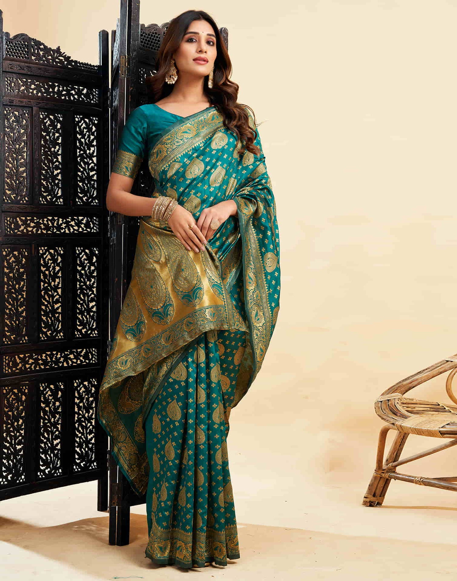 Teal Green Banarasi Silk Woven Saree