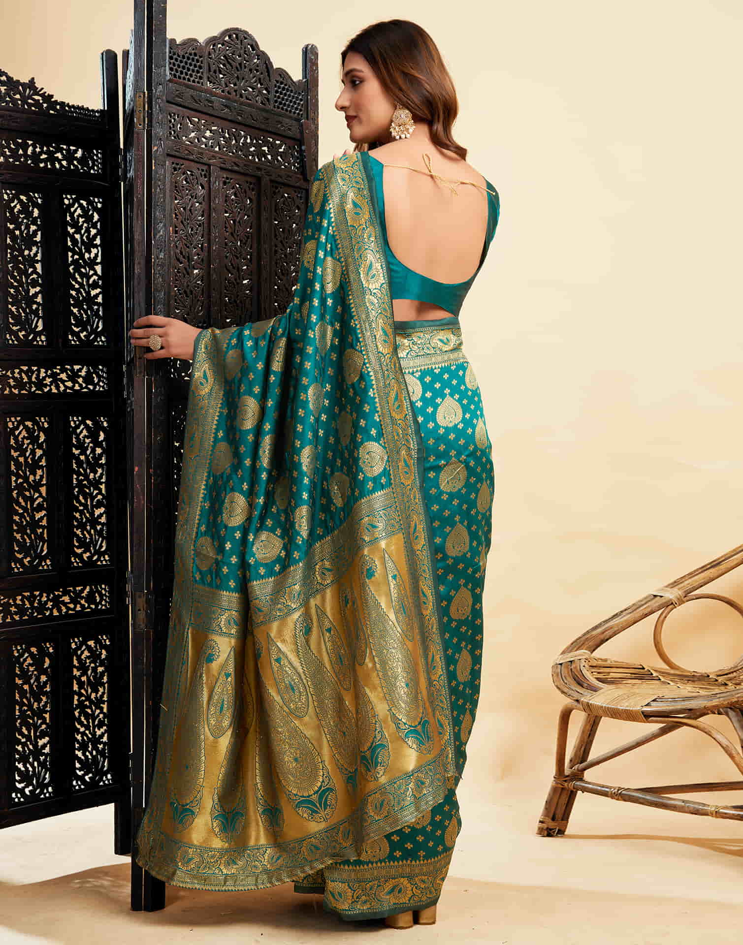 Teal Green Banarasi Silk Woven Saree