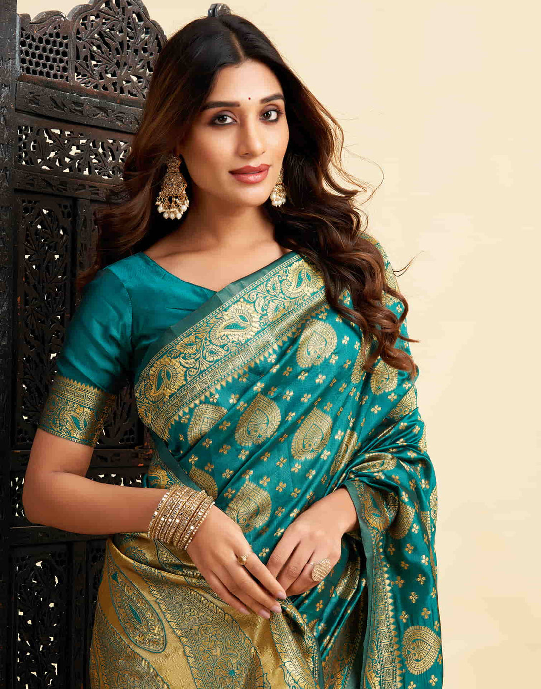 Teal Green Banarasi Silk Woven Saree