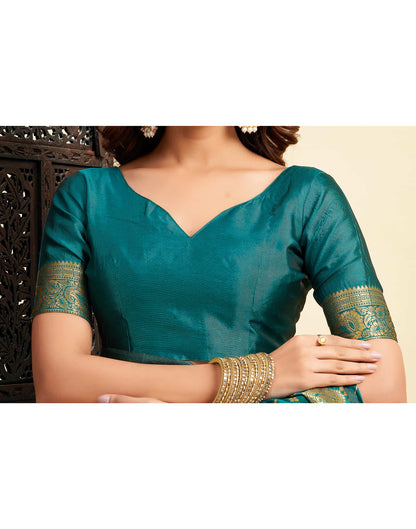 Teal Green Banarasi Silk Woven Saree