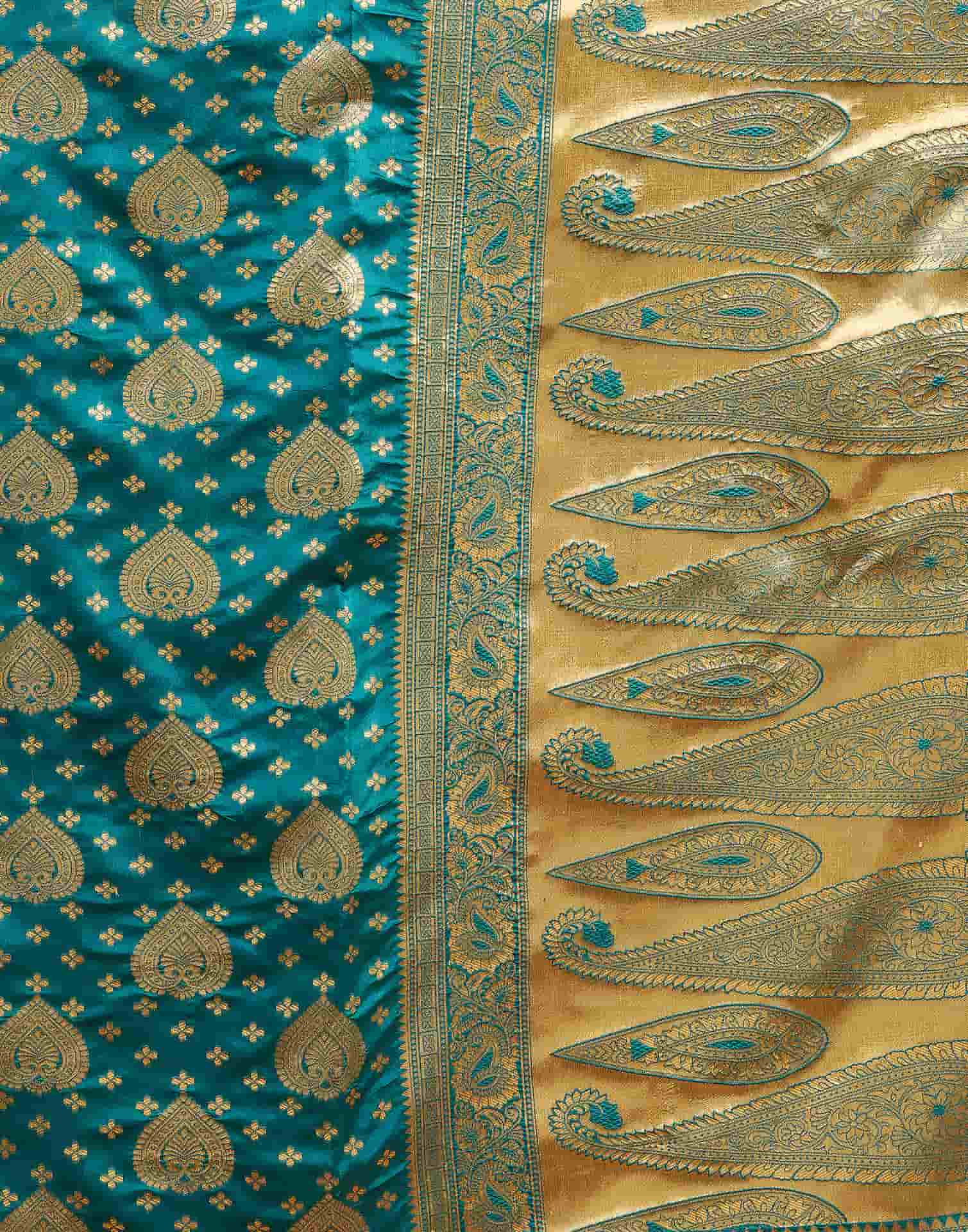 Teal Green Banarasi Silk Woven Saree