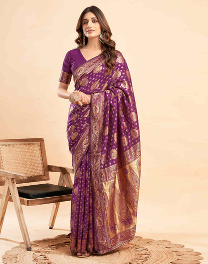 B1G1 Wine Banarasi Silk Woven Saree