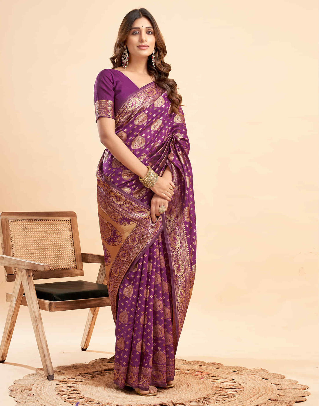 Wine Banarasi Silk Woven Saree