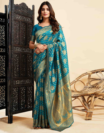 Teal Blue Banarasi Silk Woven Saree