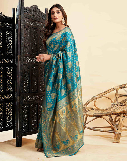 Teal Blue Banarasi Silk Woven Saree